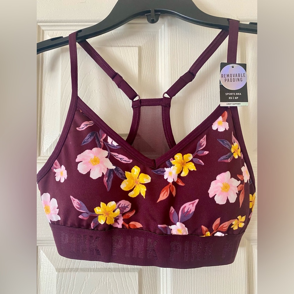PINK Victoria's Secret Burgundy Floral Sports Bra XS